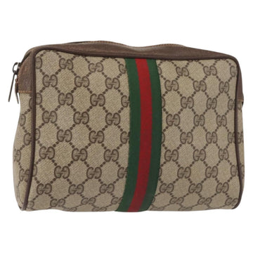 GUCCI GG Supreme Web Sherry Line Clutch Bag PVC Beige 156 01 012 Auth th6330
