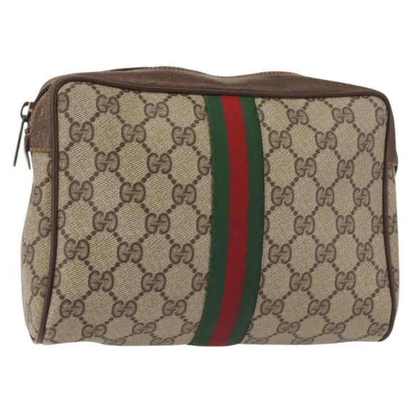 GUCCI GG Supreme Web Sherry Line Clutch Bag PVC Beige 156 01 012 Auth th6330