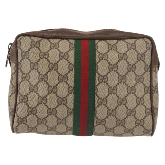 GUCCI GG Supreme Web Sherry Line Clutch Bag PVC Beige 156 01 012 Auth th6330