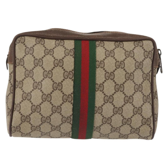 GUCCI GG Supreme Web Sherry Line Clutch Bag PVC Beige 156 01 012 Auth th6330