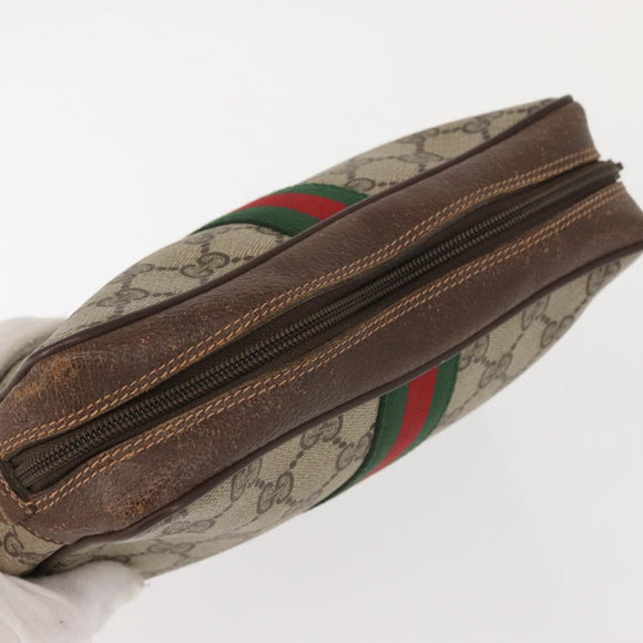 GUCCI GG Supreme Web Sherry Line Clutch Bag PVC Beige 156 01 012 Auth th6330