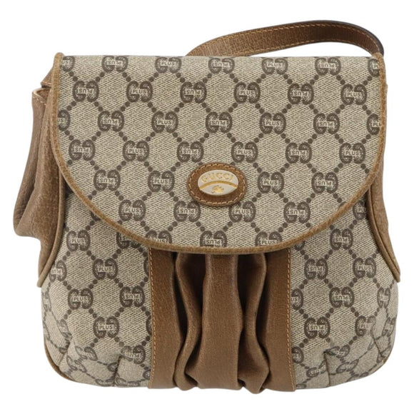 GUCCI GG Plus Supreme Shoulder Bag PVC Leather Beige Gold Auth th6331