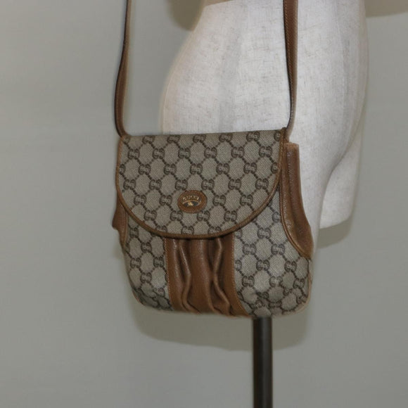 GUCCI GG Plus Supreme Shoulder Bag PVC Leather Beige Gold Auth th6331