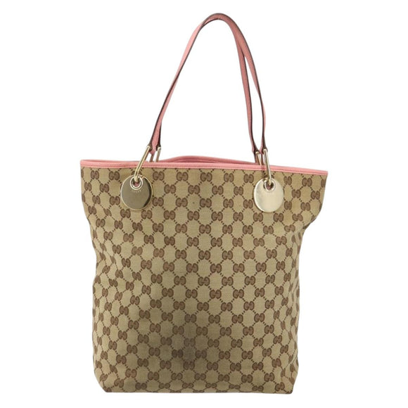 GUCCI GG Canvas Tote Bag Beige Gold 120836 Auth th6332