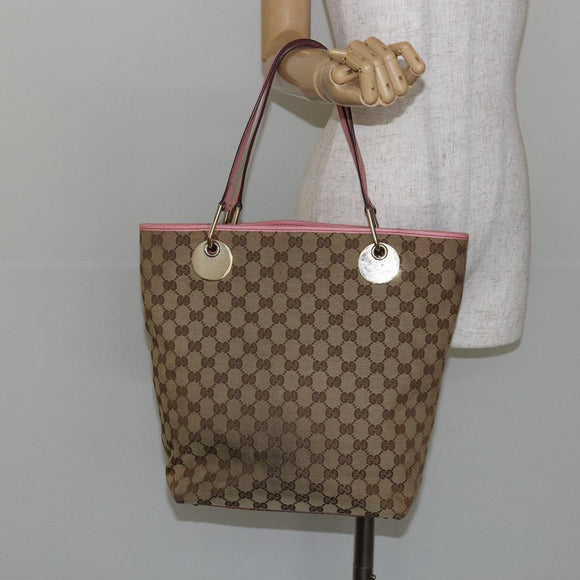 GUCCI GG Canvas Tote Bag Beige Gold 120836 Auth th6332
