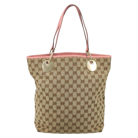 GUCCI GG Canvas Tote Bag Beige Gold 120836 Auth th6332