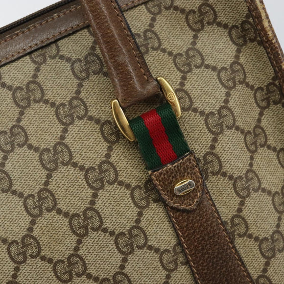 GUCCI GG Supreme Web Sherry Line Hand Bag PVC Beige 58 02 039 Auth th6355