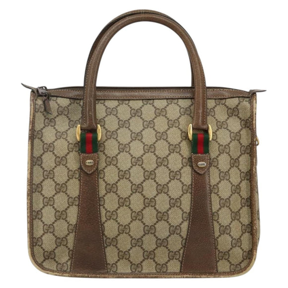 GUCCI GG Supreme Web Sherry Line Hand Bag PVC Beige 58 02 039 Auth th6355