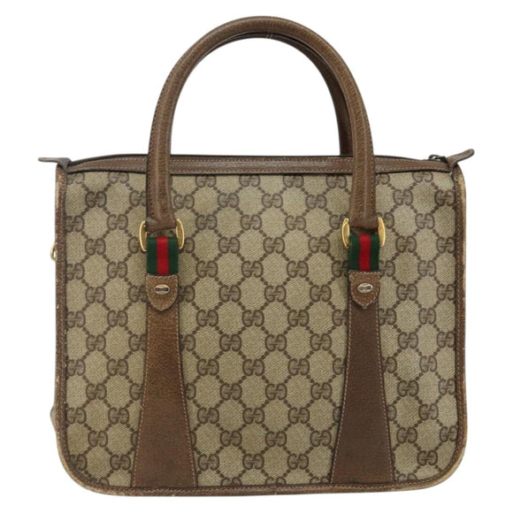 GUCCI GG Supreme Web Sherry Line Hand Bag PVC Beige 58 02 039 Auth th6355