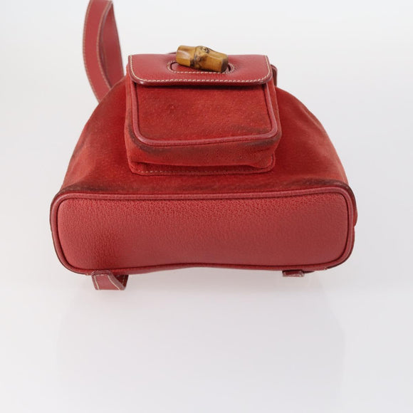 GUCCI Bamboo Backpack Suede Red Gold 003 2058 0030 Auth th6356