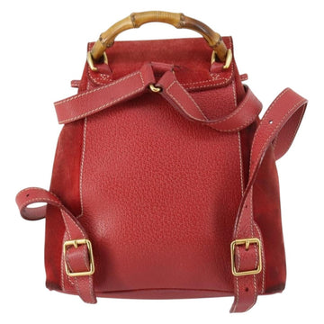 GUCCI Bamboo Backpack Suede Red Gold 003 2058 0030 Auth th6356 - 0