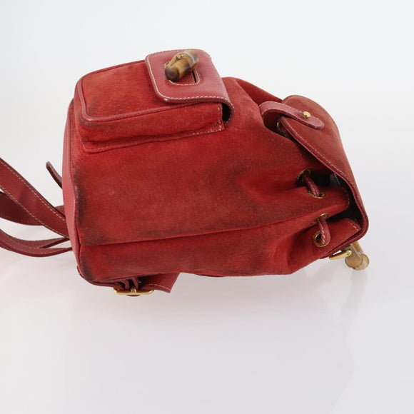 GUCCI Bamboo Backpack Suede Red Gold 003 2058 0030 Auth th6356