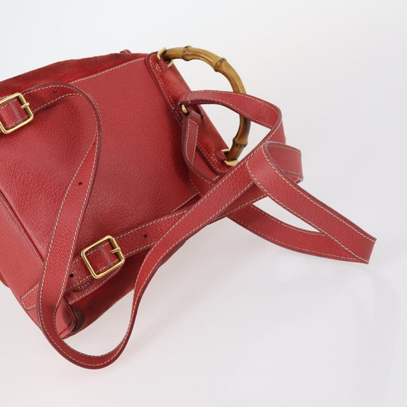 GUCCI Bamboo Backpack Suede Red Gold 003 2058 0030 Auth th6356