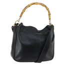 GUCCI Bamboo Hand Bag Leather 2way Black Gold 001 1638 Auth th6357-1