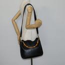GUCCI Bamboo Hand Bag Leather 2way Black Gold 001 1638 Auth th6357-22