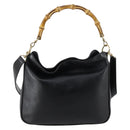 GUCCI Bamboo Hand Bag Leather 2way Black Gold 001 1638 Auth th6357-2
