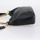 GUCCI Bamboo Hand Bag Leather 2way Black Gold 001 1638 Auth th6357-4