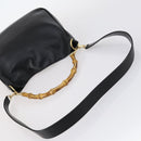 GUCCI Bamboo Hand Bag Leather 2way Black Gold 001 1638 Auth th6357-7