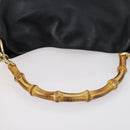 GUCCI Bamboo Hand Bag Leather 2way Black Gold 001 1638 Auth th6357-8