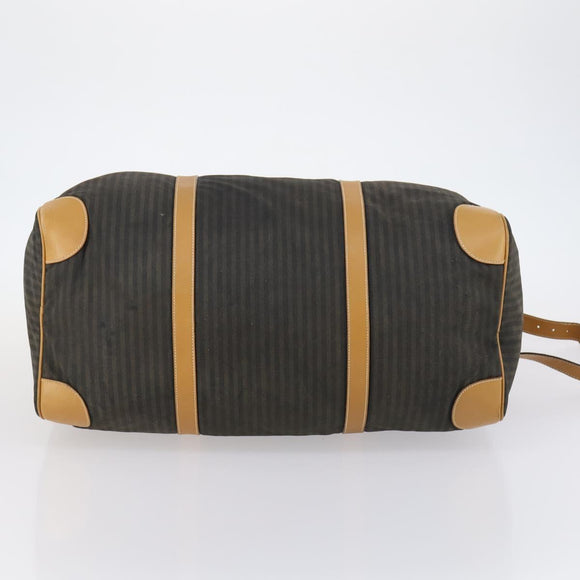 FENDI Pecan Canvas Boston Bag Coated Canvas 2way Black Brown Auth th6359