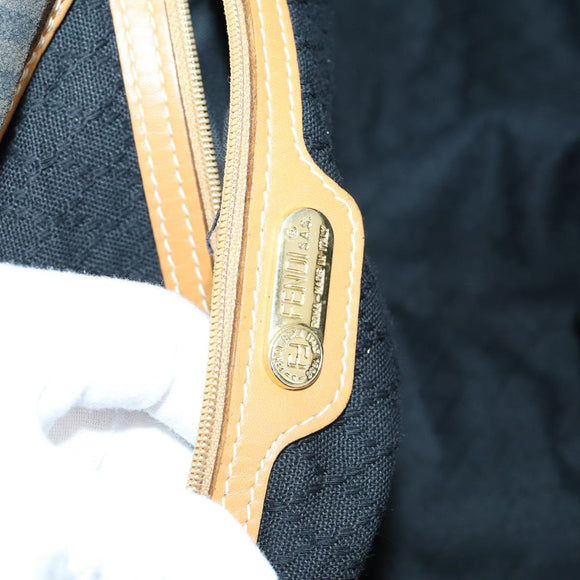 FENDI Pecan Canvas Boston Bag Coated Canvas 2way Black Brown Auth th6359