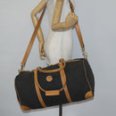 FENDI Pecan Canvas Boston Bag Coated Canvas 2way Black Brown Auth th6359-23