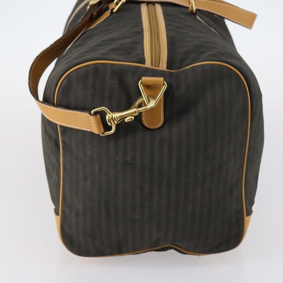FENDI Pecan Canvas Boston Bag Coated Canvas 2way Black Brown Auth th6359