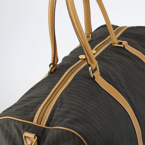 FENDI Pecan Canvas Boston Bag Coated Canvas 2way Black Brown Auth th6359