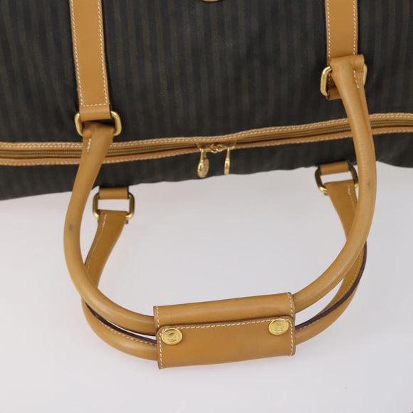 FENDI Pecan Canvas Boston Bag Coated Canvas 2way Black Brown Auth th6359