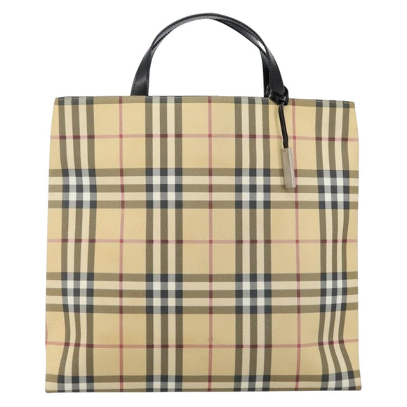 BURBERRY Nova Check Hand Bag PVC Beige Auth th6360