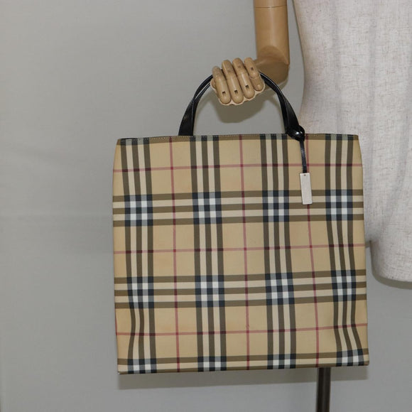 BURBERRY Nova Check Hand Bag PVC Beige Auth th6360