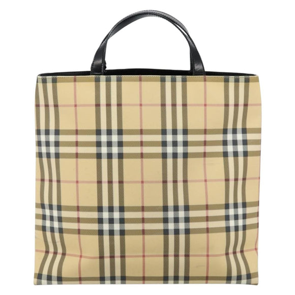 BURBERRY Nova Check Hand Bag PVC Beige Auth th6360