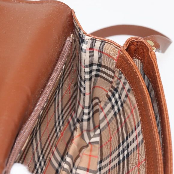 Burberrys Shoulder Bag Leather Brown Gold Auth th6364