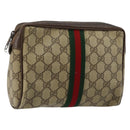 GUCCI GG Supreme Web Sherry Line Clutch Bag PVC Beige Red 75 01 012 Auth th6368-1