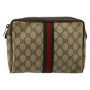GUCCI GG Supreme Web Sherry Line Clutch Bag PVC Beige Red 75 01 012 Auth th6368-13