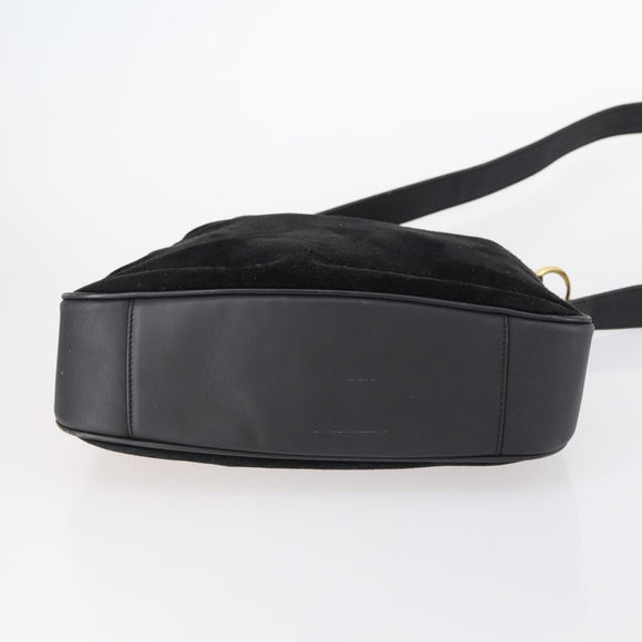 GUCCI Bamboo Hand Bag Suede Leather 2way Black Gold 001 3444 1638 Auth th6369