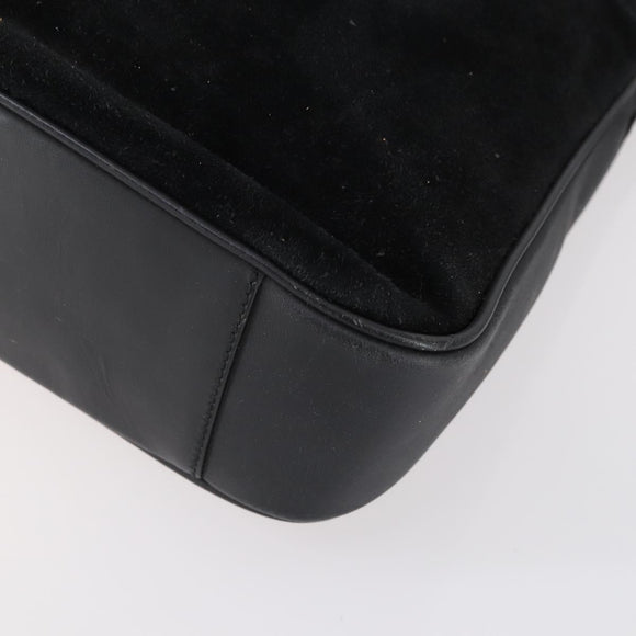 GUCCI Bamboo Hand Bag Suede Leather 2way Black Gold 001 3444 1638 Auth th6369