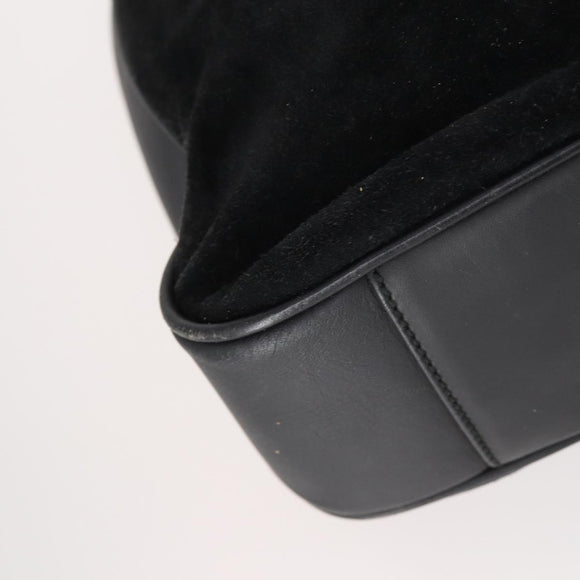 GUCCI Bamboo Hand Bag Suede Leather 2way Black Gold 001 3444 1638 Auth th6369