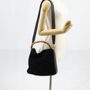 GUCCI Bamboo Hand Bag Suede Leather 2way Black Gold 001 3444 1638 Auth th6369-22