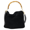 GUCCI Bamboo Hand Bag Suede Leather 2way Black Gold 001 3444 1638 Auth th6369-13