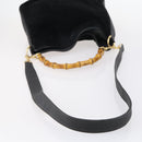 GUCCI Bamboo Hand Bag Suede Leather 2way Black Gold 001 3444 1638 Auth th6369-7