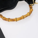 GUCCI Bamboo Hand Bag Suede Leather 2way Black Gold 001 3444 1638 Auth th6369-8