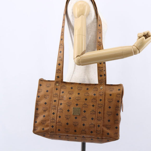 MCM Logogram Vicetos Tote Bag PVC Leather Brown Gold Auth th6372