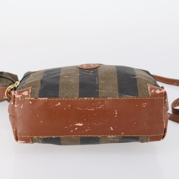 FENDI Pecan Canvas Hand Bag PVC 2way Black Brown Auth th6378