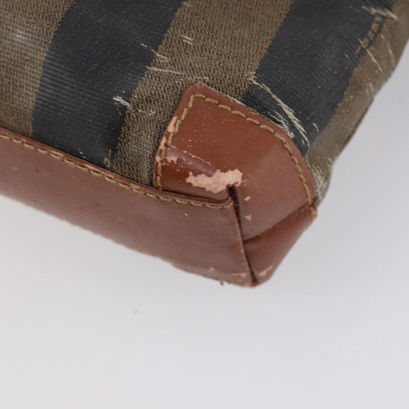 FENDI Pecan Canvas Hand Bag PVC 2way Black Brown Auth th6378