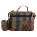 FENDI Pecan Canvas Hand Bag PVC 2way Black Brown Auth th6378-1