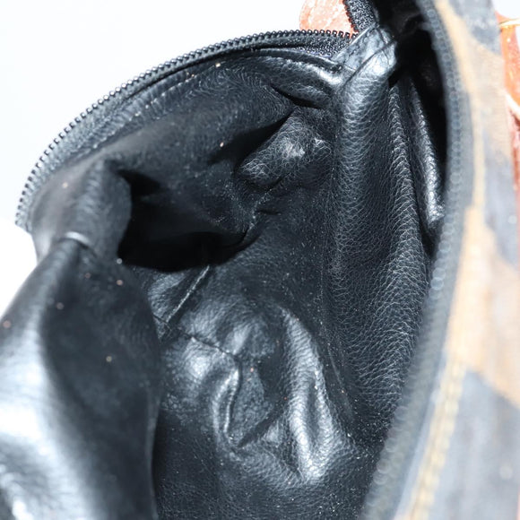 FENDI Pecan Canvas Hand Bag PVC 2way Black Brown Auth th6378