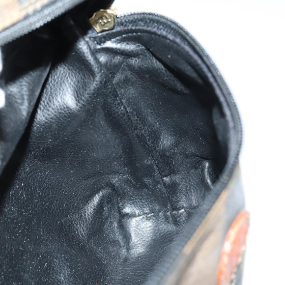 FENDI Pecan Canvas Hand Bag PVC 2way Black Brown Auth th6378