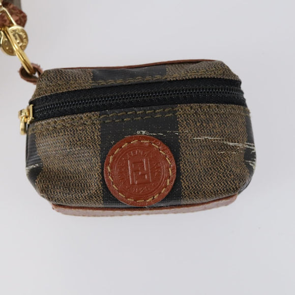 FENDI Pecan Canvas Hand Bag PVC 2way Black Brown Auth th6378