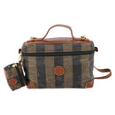 FENDI Pecan Canvas Hand Bag PVC 2way Black Brown Auth th6378-13